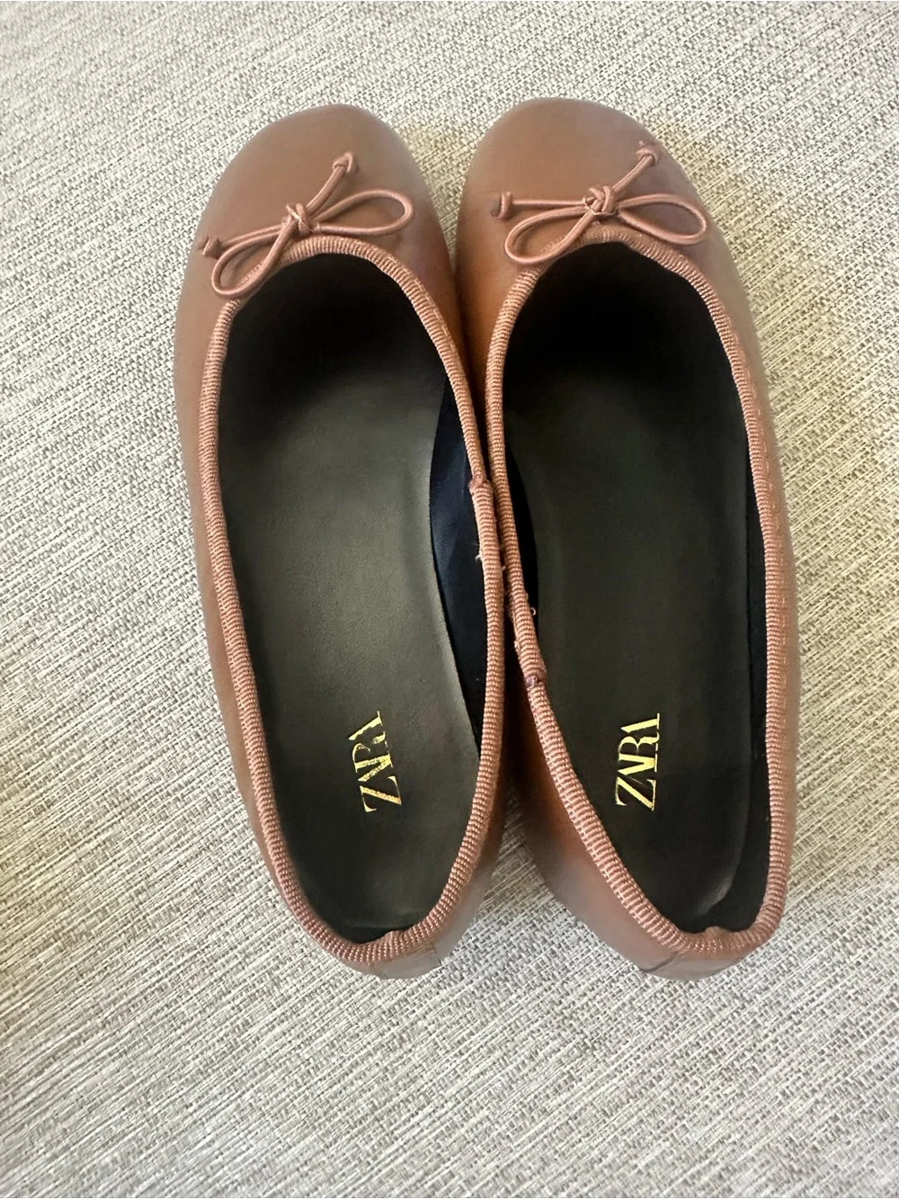 Zara Tan Brown Ballet Flats with Bow sz37